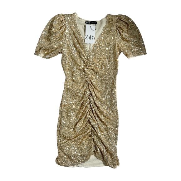 Zara Limited Edition (Rare) Sequinned Dress with Draped Detail in Gold - Picture 10 of 11